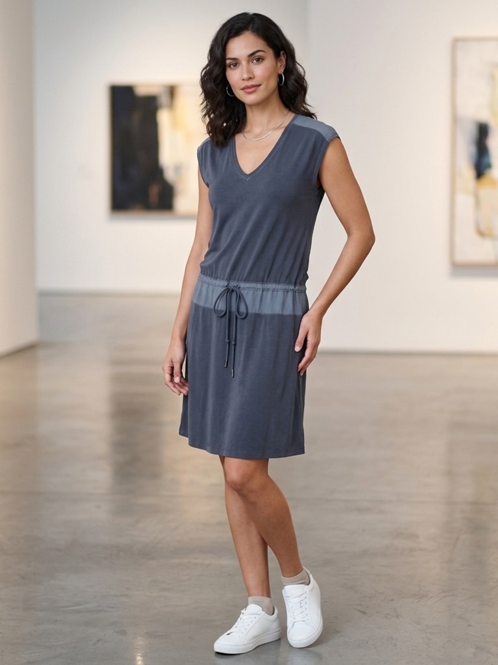 ❌SOLD❌ V-Neck Drawstring Waist Casual Dress in Slate